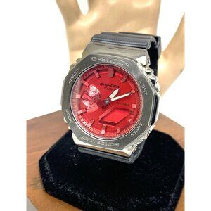 Casio G-Shock Men's Watch GM2100B Quartz Red Dial Black 44mm Analog Digital 5611